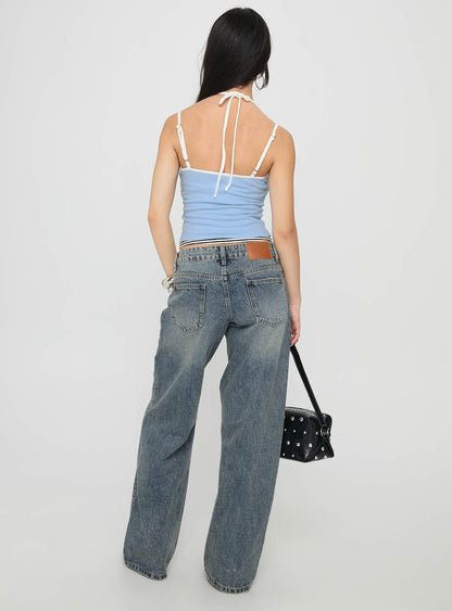 Zaralyn Low Rise Wide Leg Jeans Mid Blue Wash