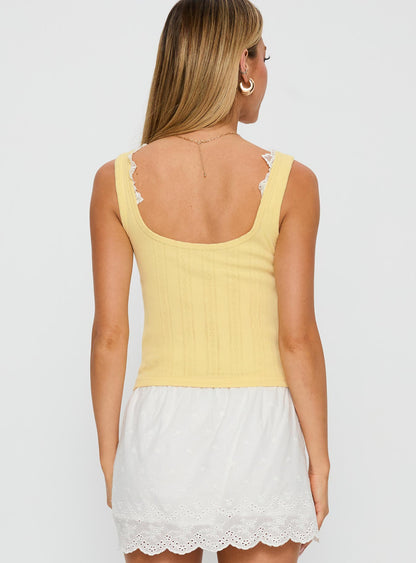 Sole Purpose Lace Trim Top Yellow