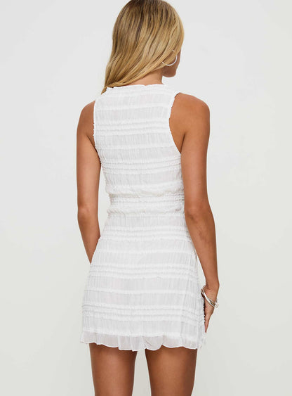 Francoise Shirred Mini Dress White