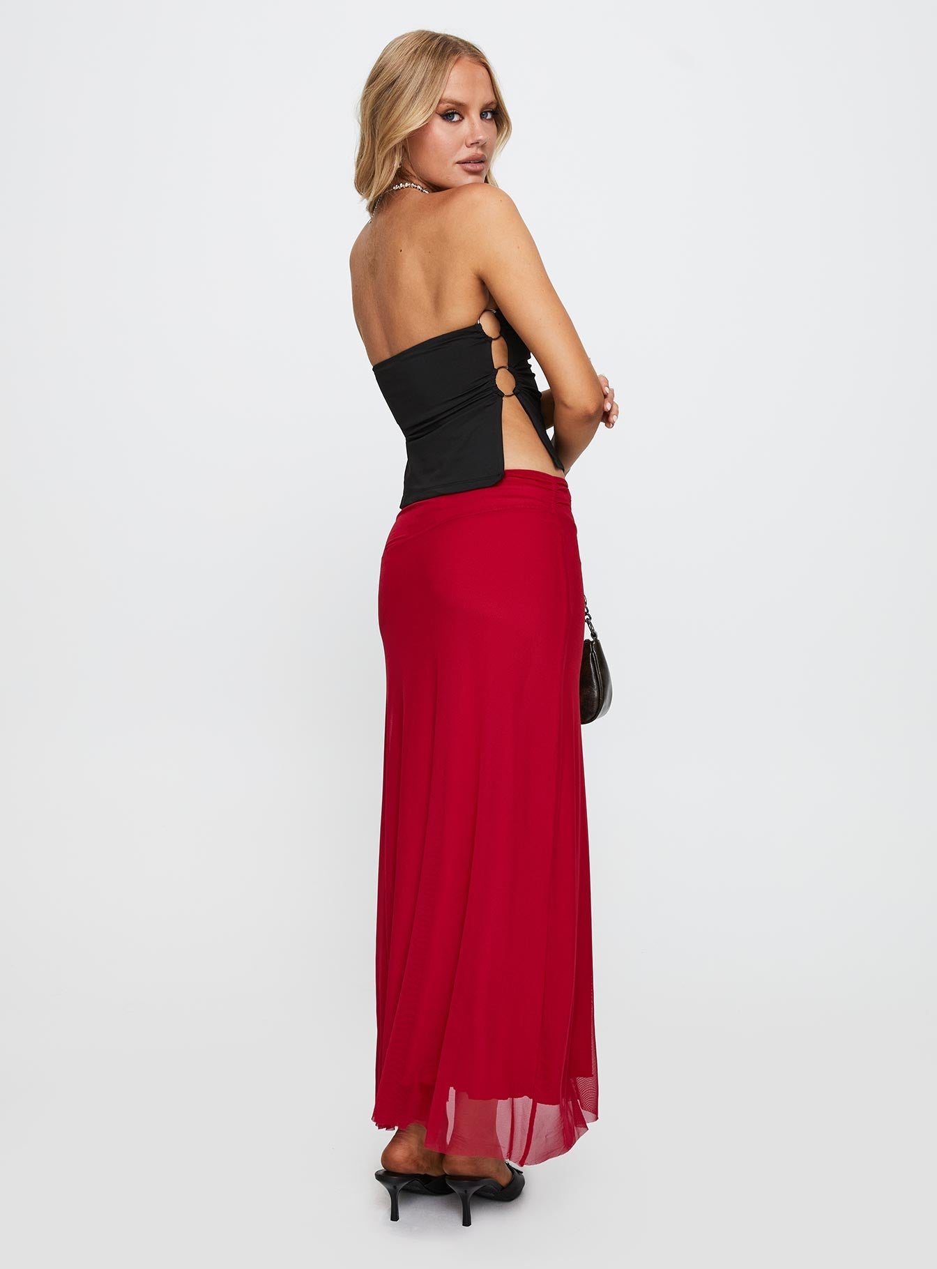 Quancita Mesh Maxi Skirt Red
