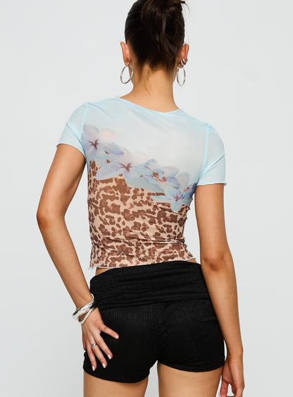Pop Quiz Mesh Top Blue / Leopard
