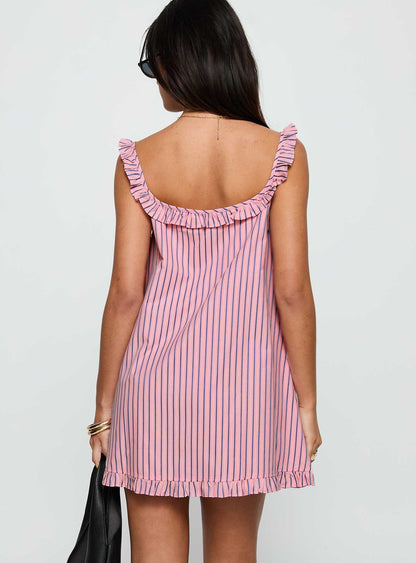 Zalina Babydoll Mini Dress Pink Stripe