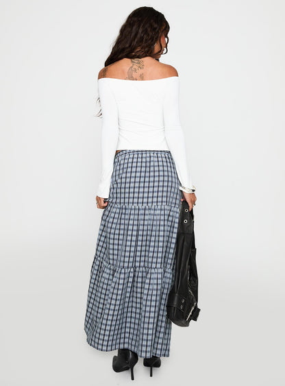 Rockwell Tiered Midi Skirt Navy Check