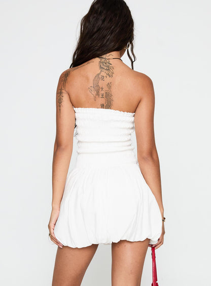 Anemone Bubble Hem Mini Dress White