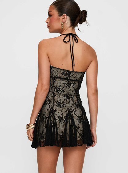 Delamere Lace Mini Dress Black
