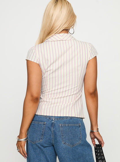 Ellis Island Collared Top Pink Stripe