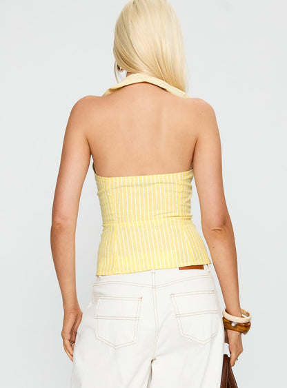 Dress You Up Tie Up Top Lemon Pinstripe