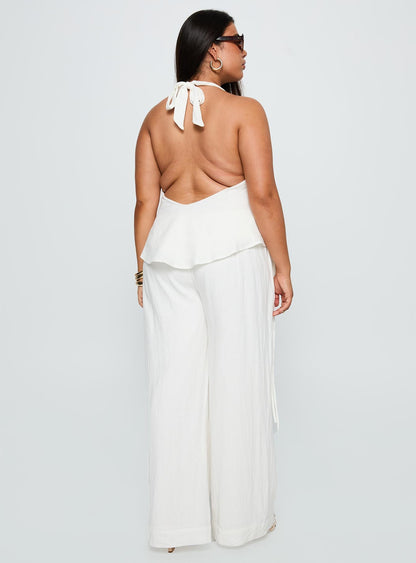 Silver Moon Linen Blend Tie Pants White Curve