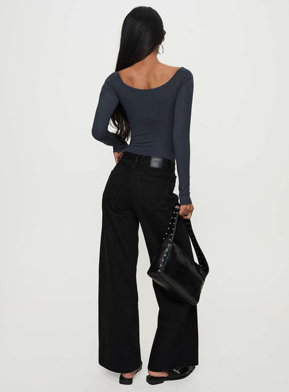 Colemane Mid Rise Wide Leg Jeans Black