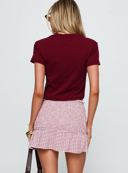Real Love Baby Shirred Mini Skirt Red White Check