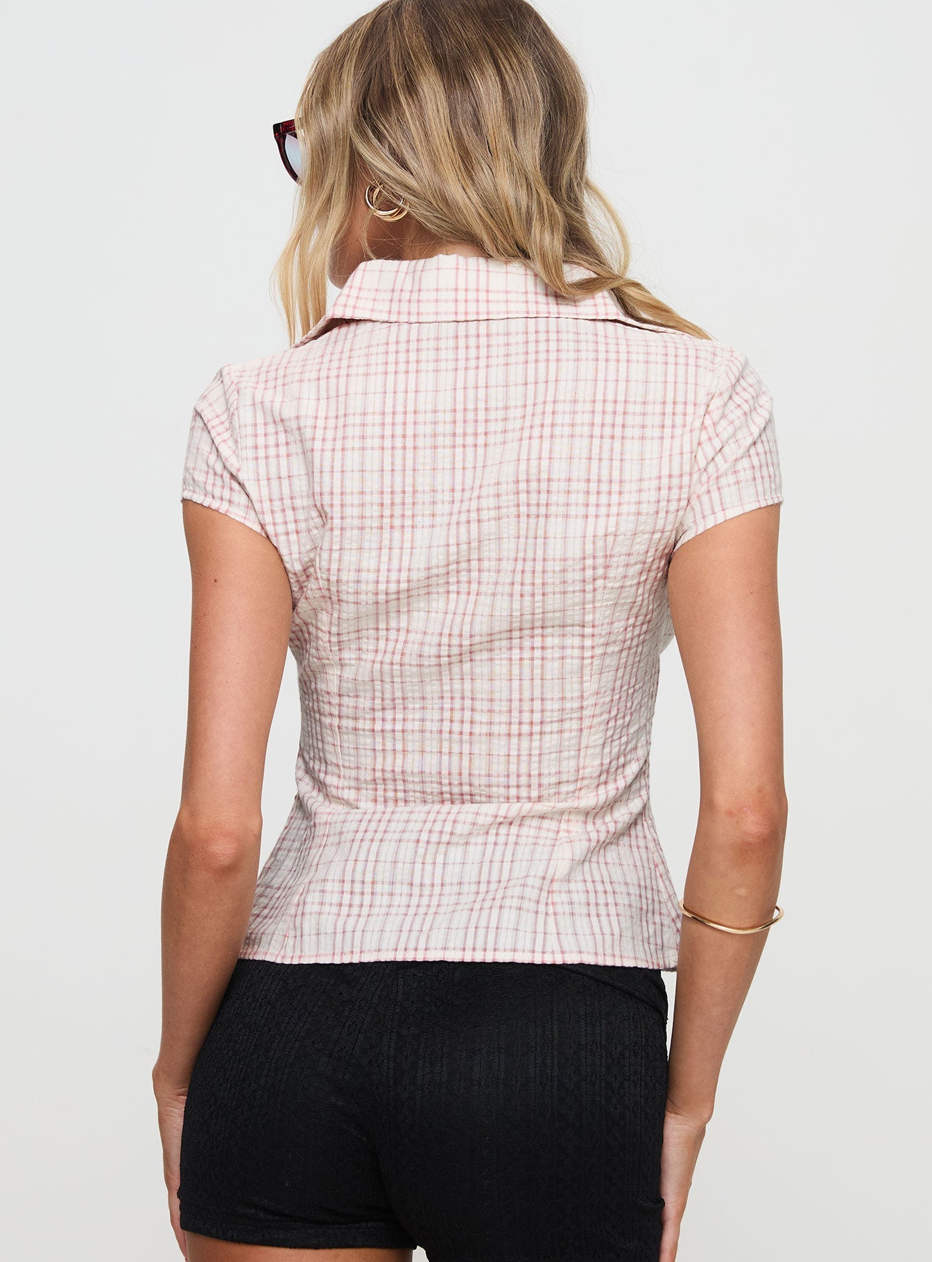 Cottesloe Blouse Top Pink Check Petite