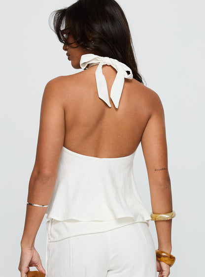 Aquaria Halter Linen Blend Top White