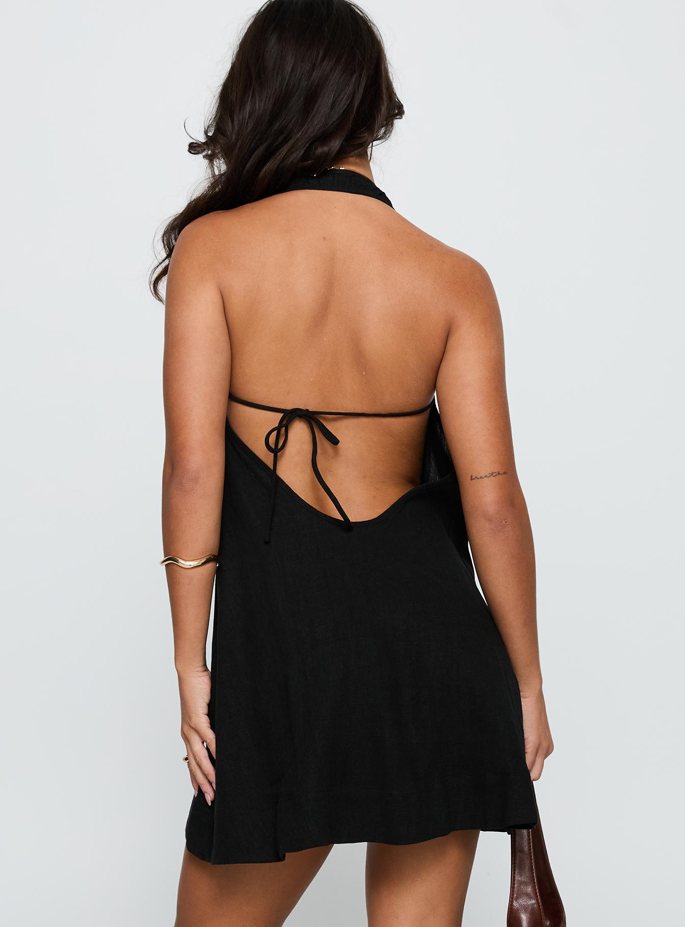 Daydreams Linen Blend Halter Mini Dress Black