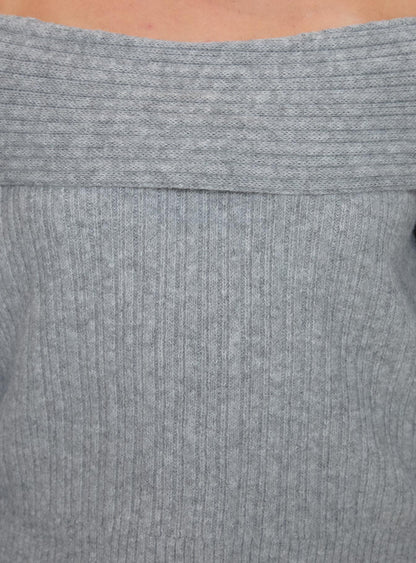 Snowie Off Shoulder Knit Sweater Grey Curve
