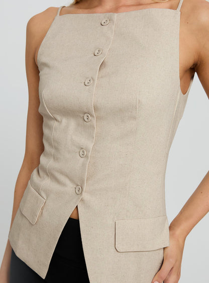 Embark Button Up Top Beige