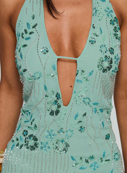 Telenova Halter Mini Dress Green
