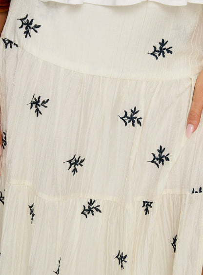 Cinnamon Embroidered Maxi Skirt Cream / Navy
