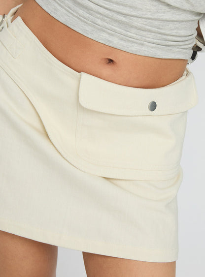 Supersonic Belted Denim Mini Skirt Ivory