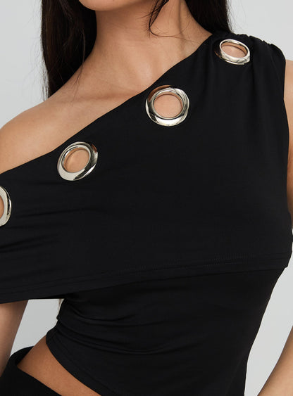 Noteworthy Eyelet Detail Off Shoulder Top Black