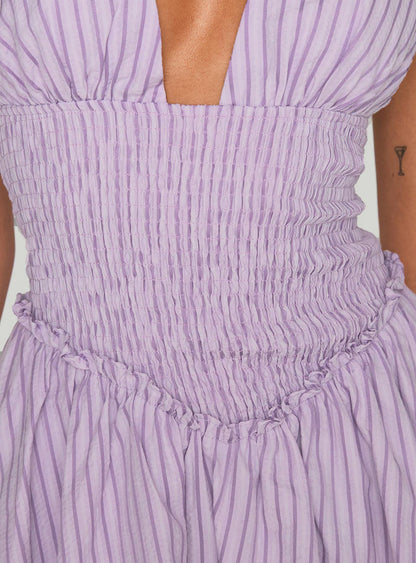 Attracted Halter Mini Dress Purple Stripe