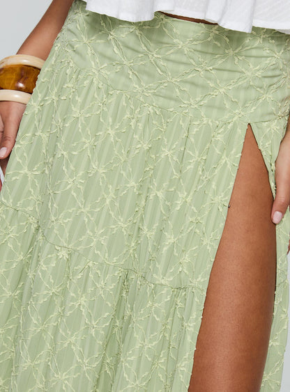 Silver Soul Embroidered Maxi Skirt Sage