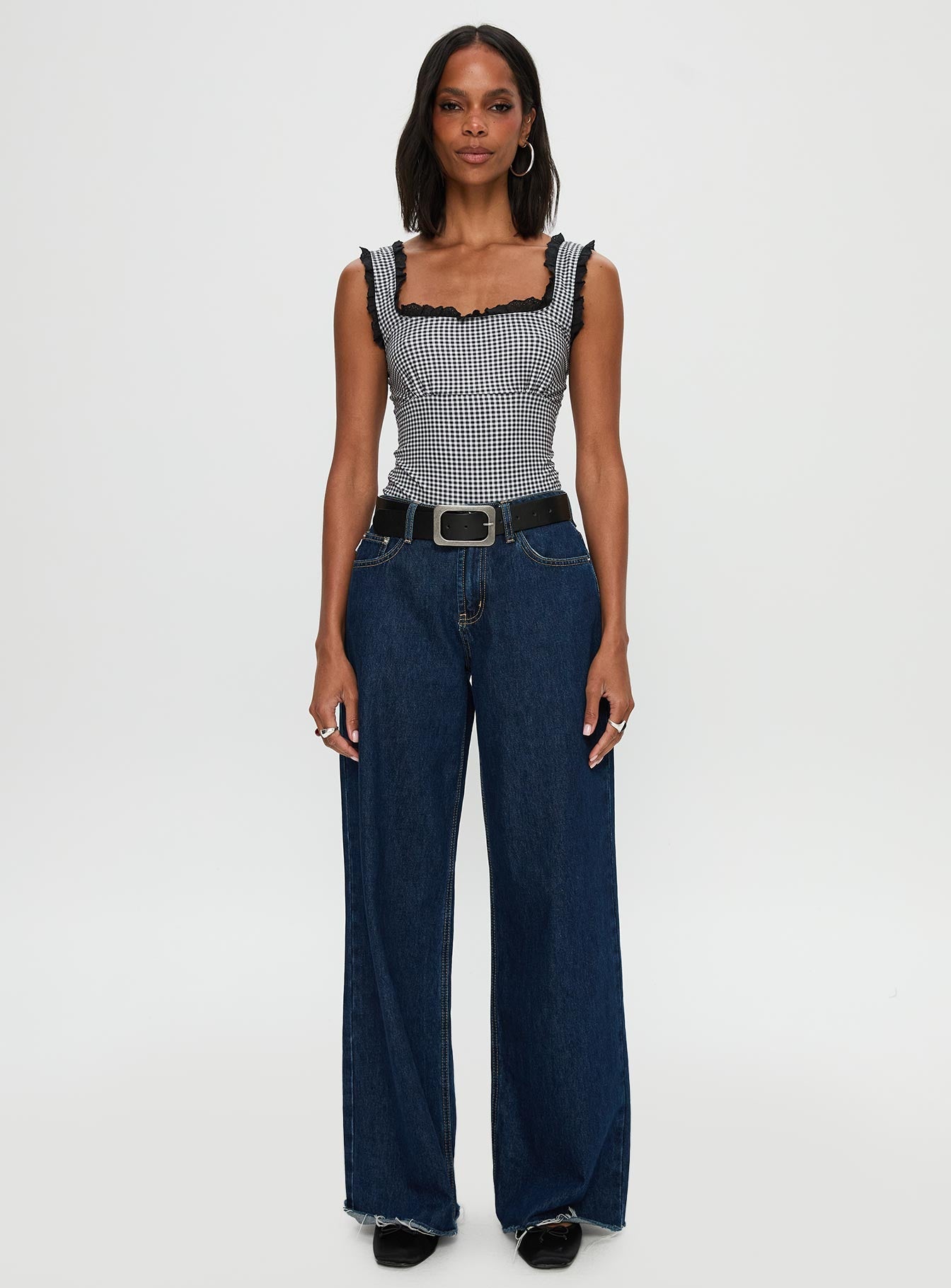 Trustfund Lace Trim Bodysuit Black / White Check