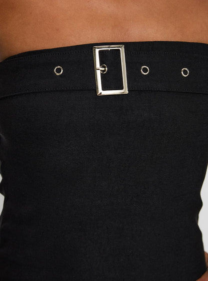 Satellite Strapless Buckle Detail Top Black