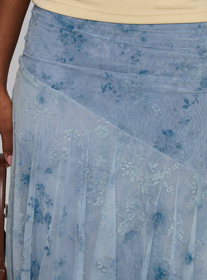Summer Rain Asymmetrical Midi Skirt Blue