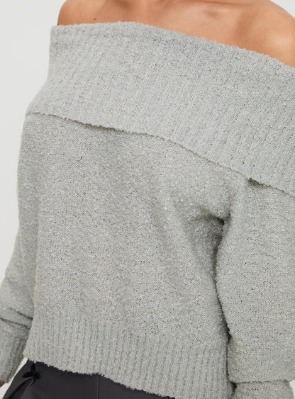 Parkley Boucle Off The Shoulder Sweater Grey Marle