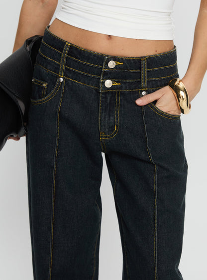 Hannalee Low Rise Wide Leg Cargo Jeans Grunge Wash