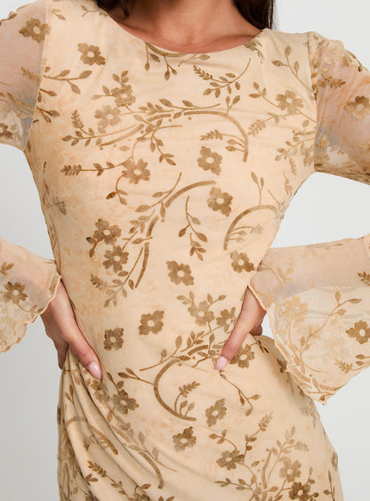 Folklore Long Sleeve Mini Dress Cream