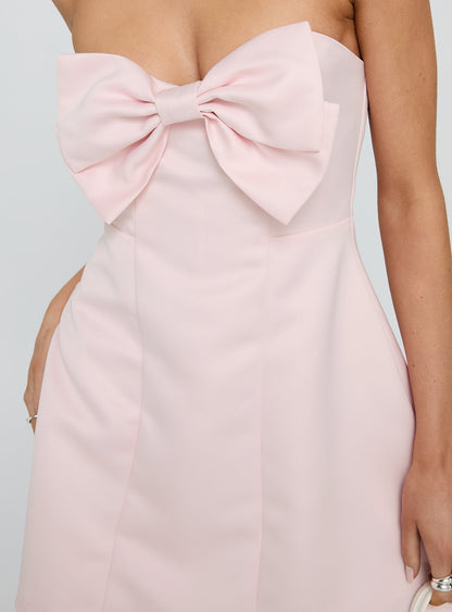 Genevie Strapless Bow Bust Mini Dress Light Pink