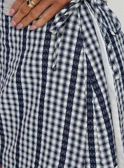 Gulliver Tie Side Mini Skort Navy Gingham