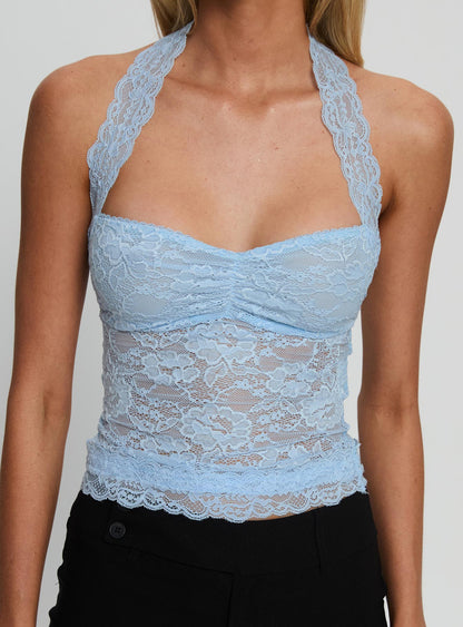 Fantasize Lace Halter Top Blue