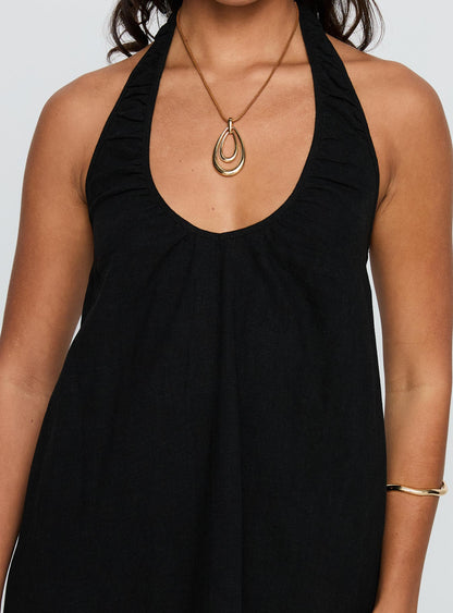 Daydreams Linen Blend Halter Mini Dress Black