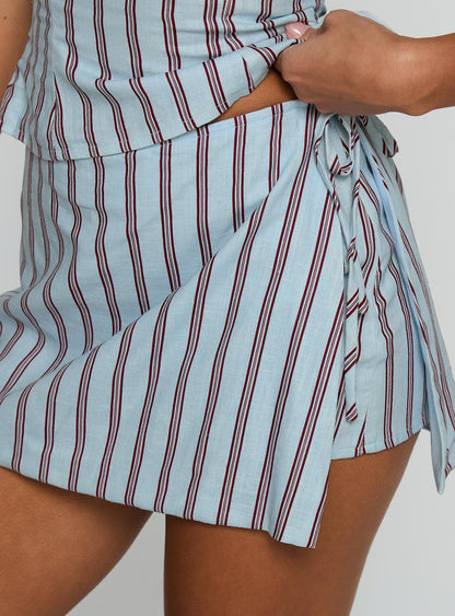 Gulliver Tie Side Mini Skort Blue / Maroon Stripe
