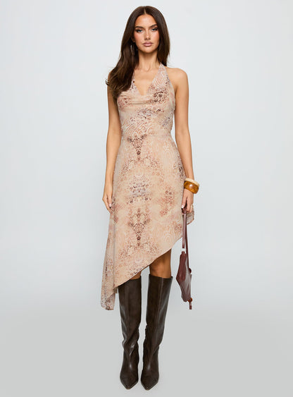 Zolena Halter Asymmetrical Midi Dress Multi