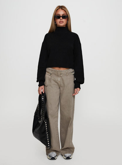 Sayge Mock Neck Knit Sweater Black
