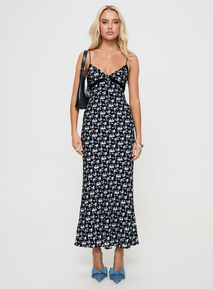 Emily Maxi Dress Black / Floral