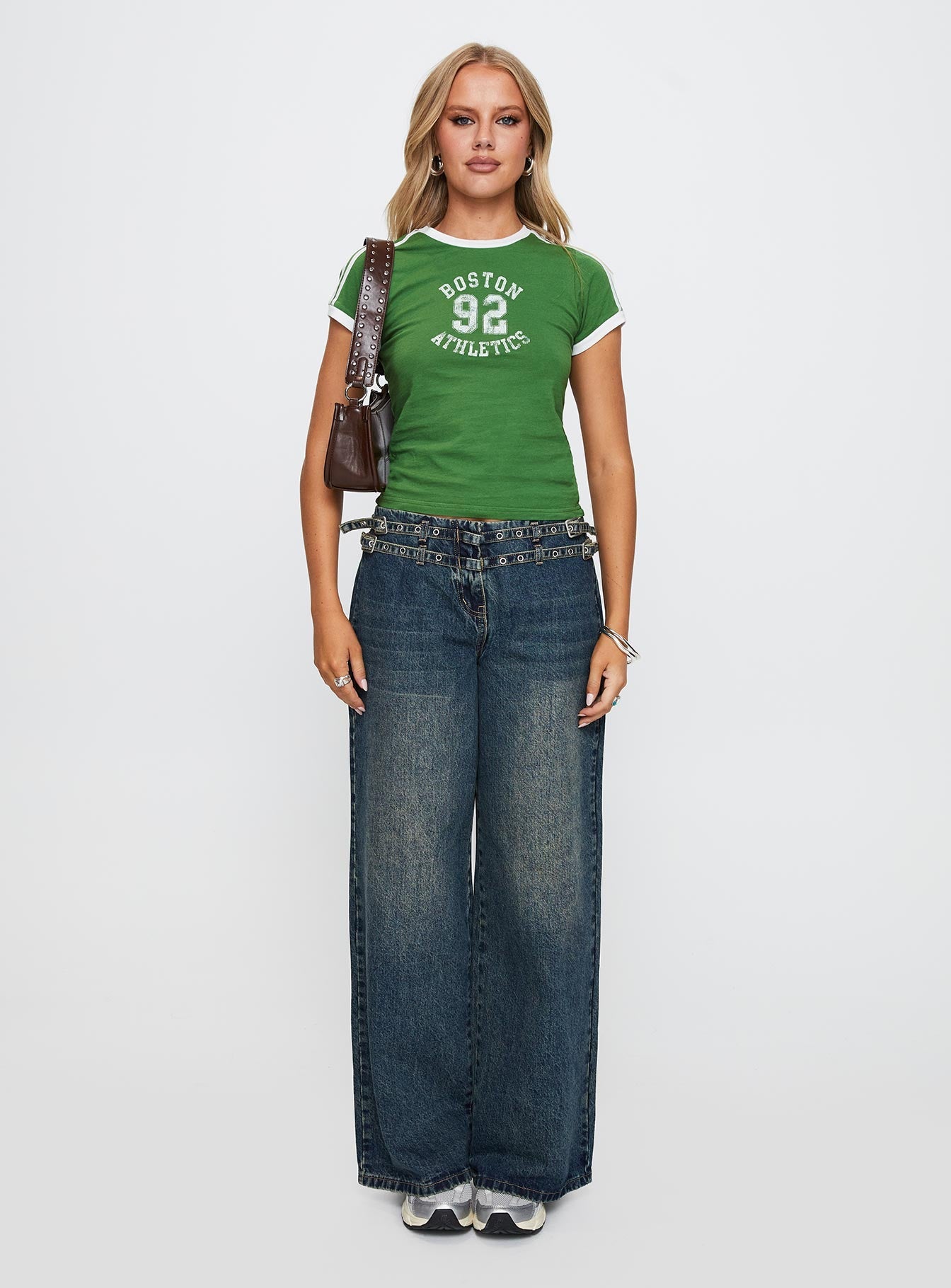 Baccarat Mid Rise Wide Leg Belted Jeans Dark Blue