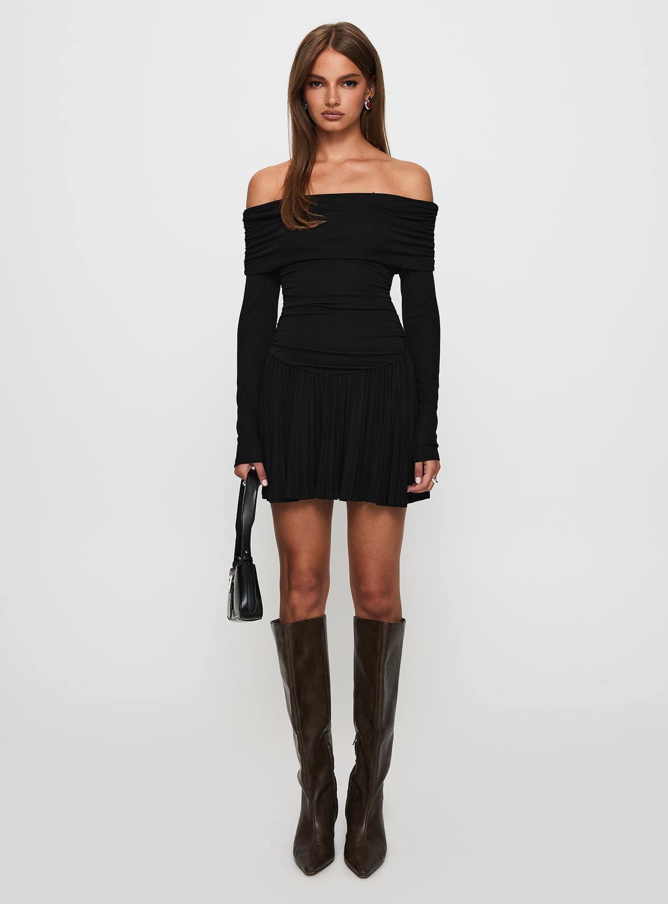 Field Of Dreams Long Sleeve Mini Dress Onyx