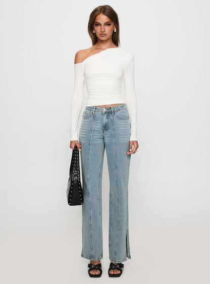 White Mustang Mid Rise Straight Leg Jean Light Blue