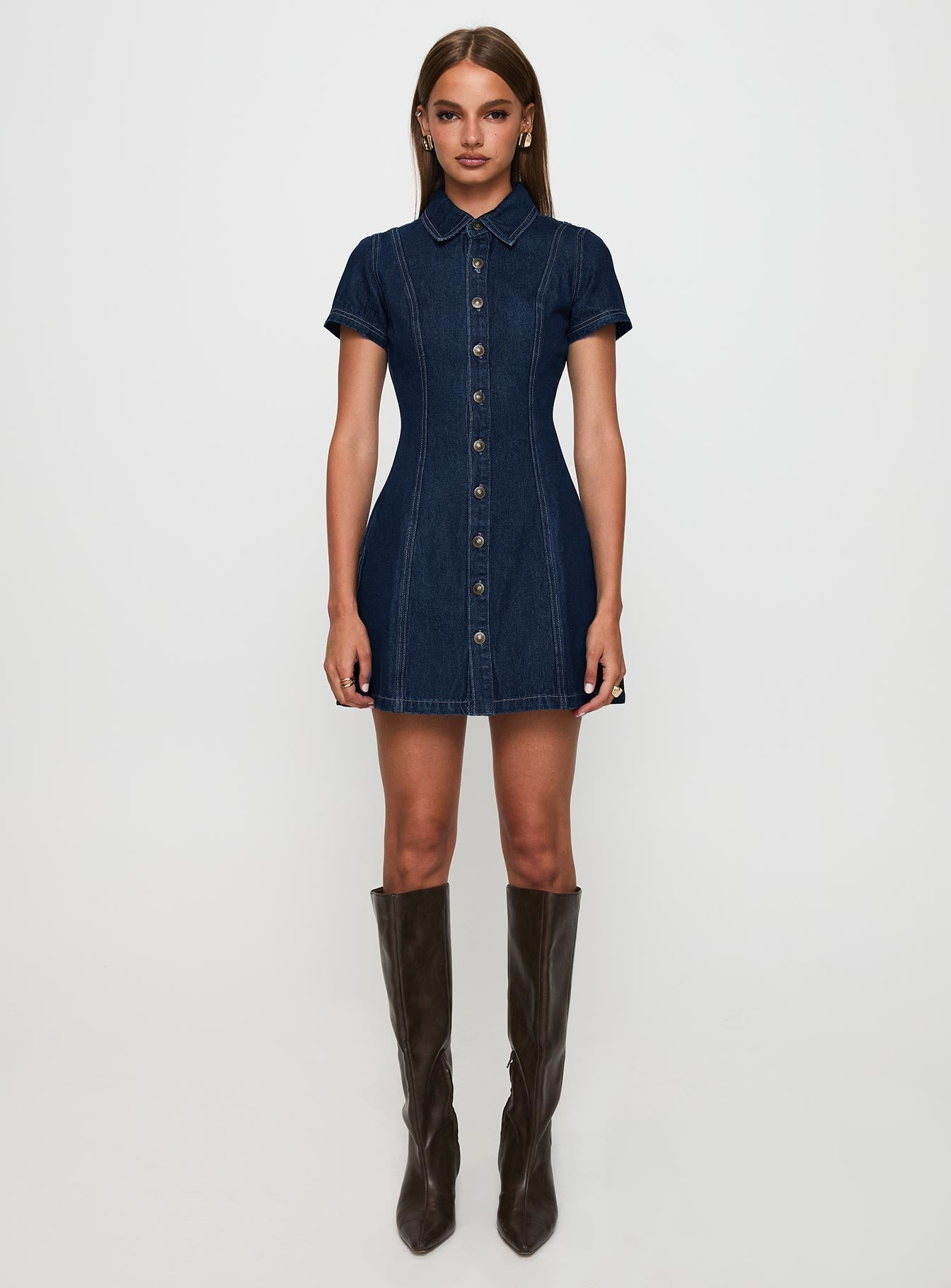 Perception Denim Mini Dress Mid Wash