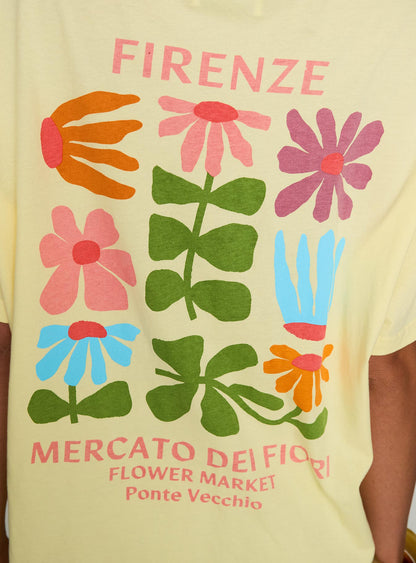 Firenze Flower Market Oversized Graphic Tee Yellow
