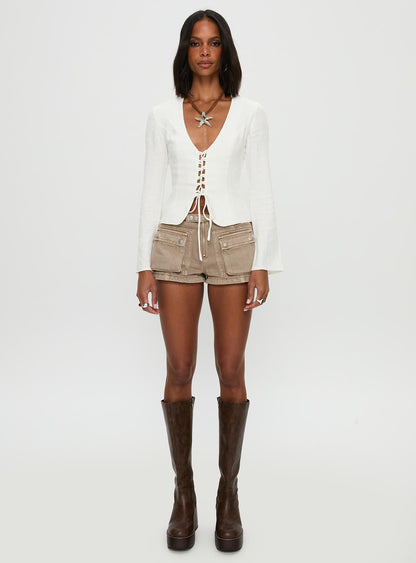 Clouded Linen Long Sleeve Top White