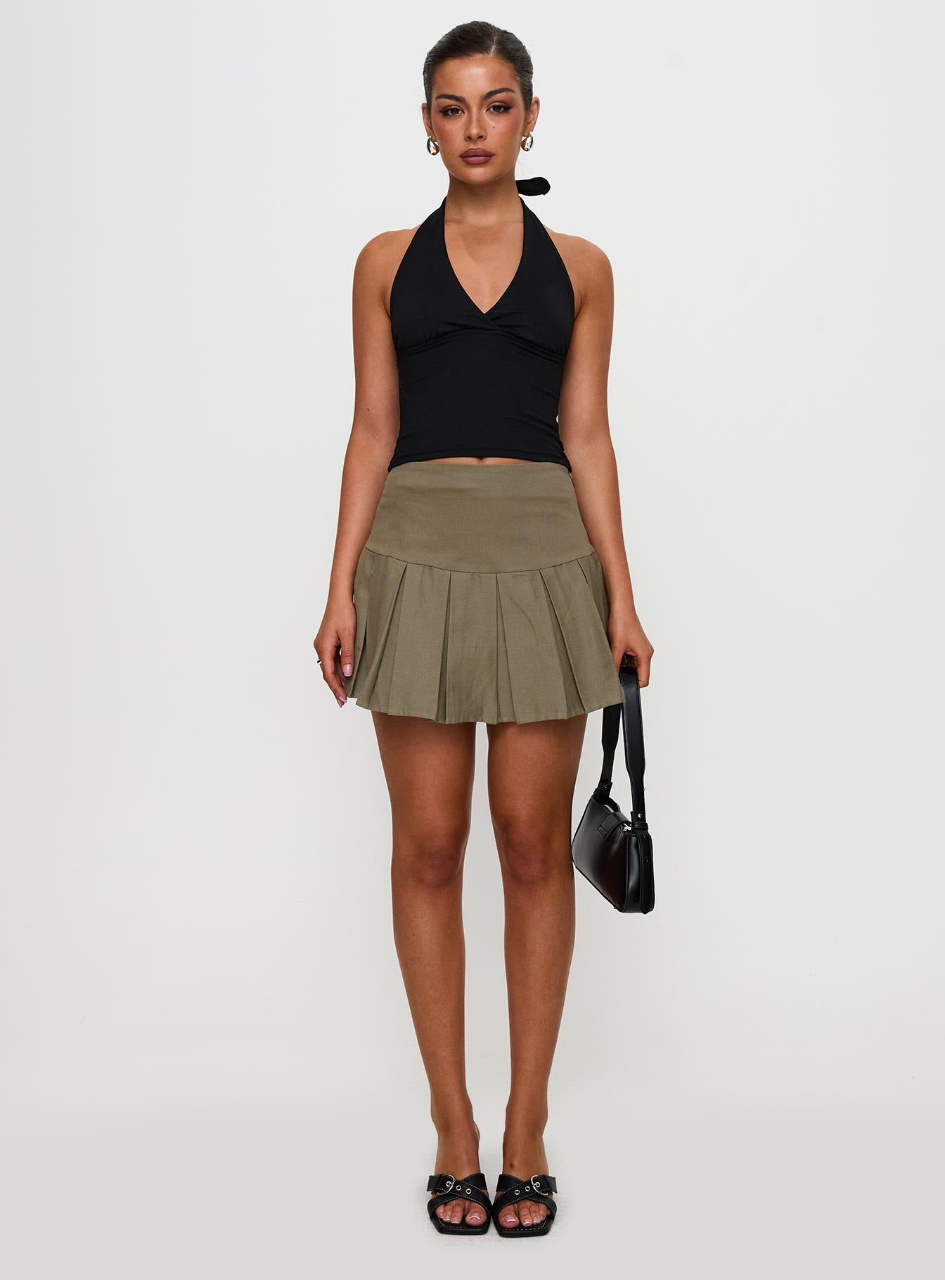 Feodora Pleat Mini Skirt Khaki