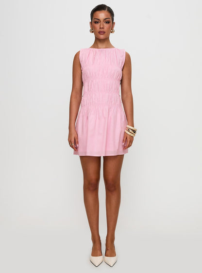 Evony Shirred Mini Dress Pink