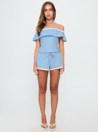 Summertime Sadness Off Shoulder Set Blue Stripe