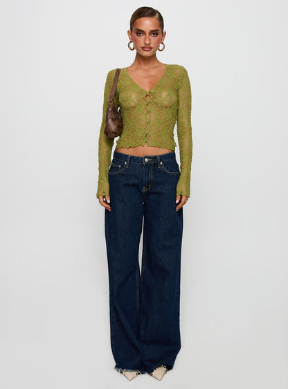Prized Possessions Sheer Button Up Top Green