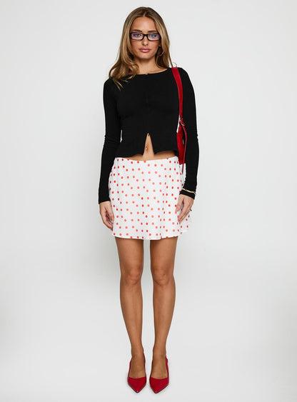 Dapple Bias Mini Skirt White / Red Polka